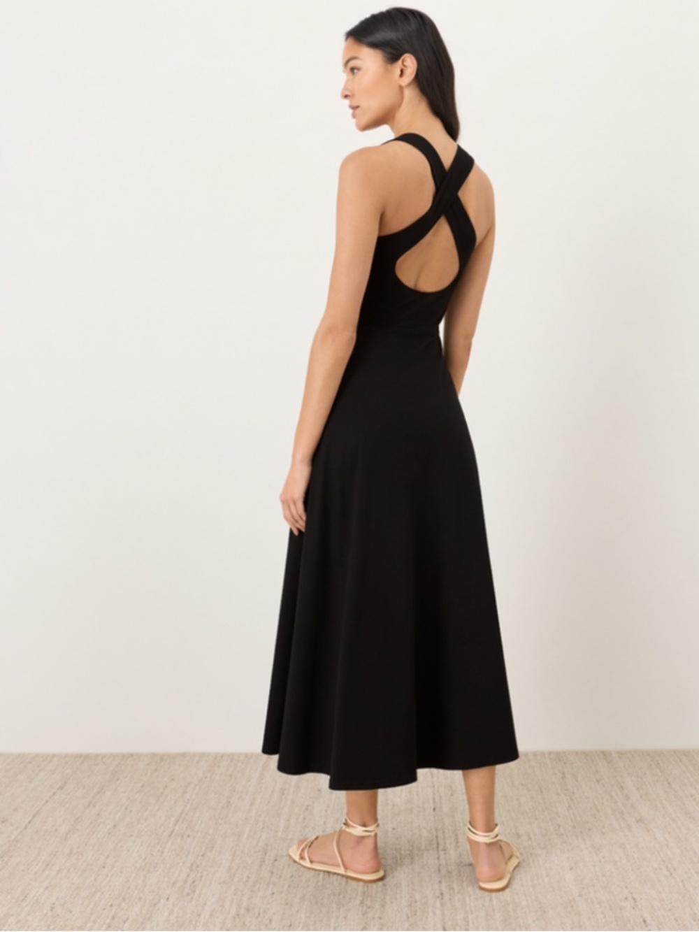 Pact Organic Fit & Flare Open Back Maxi Dress Black NWOT XL